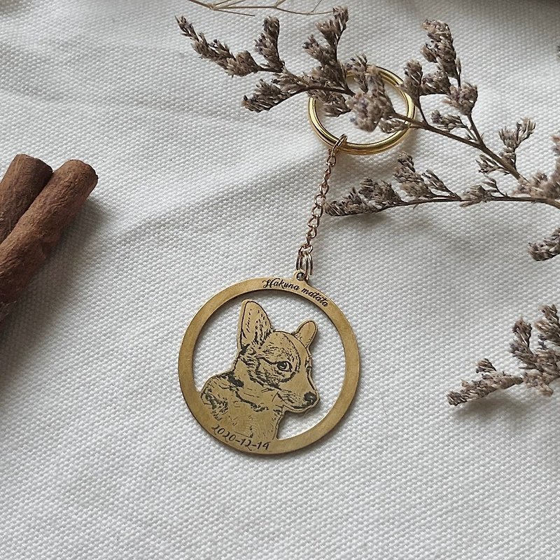 Custom-made Brass Pet Tag - Hollow Circle Pet Tag Keychain - Custom Pillows & Accessories - Copper & Brass Gold