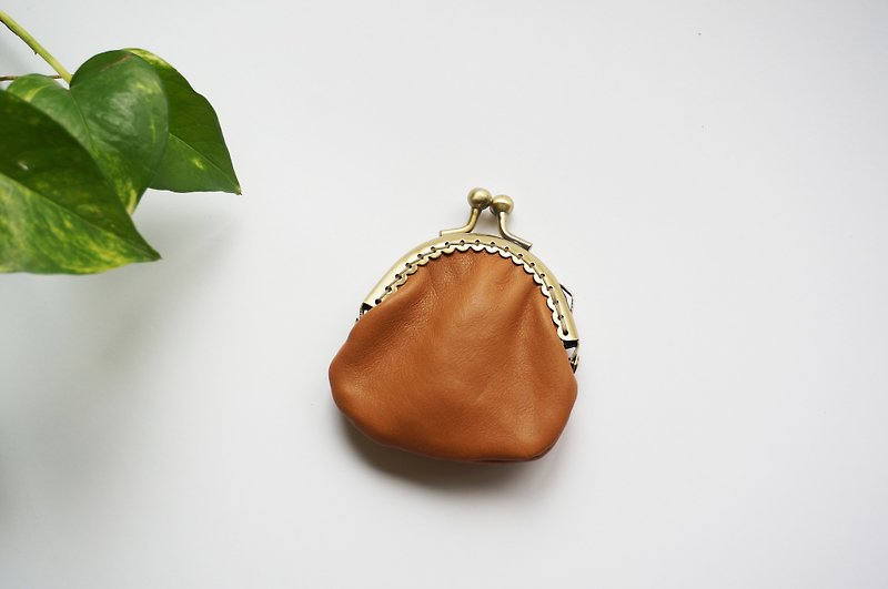 Brown palm vintage mouth gold coin purse - Coin Purses - Genuine Leather Brown