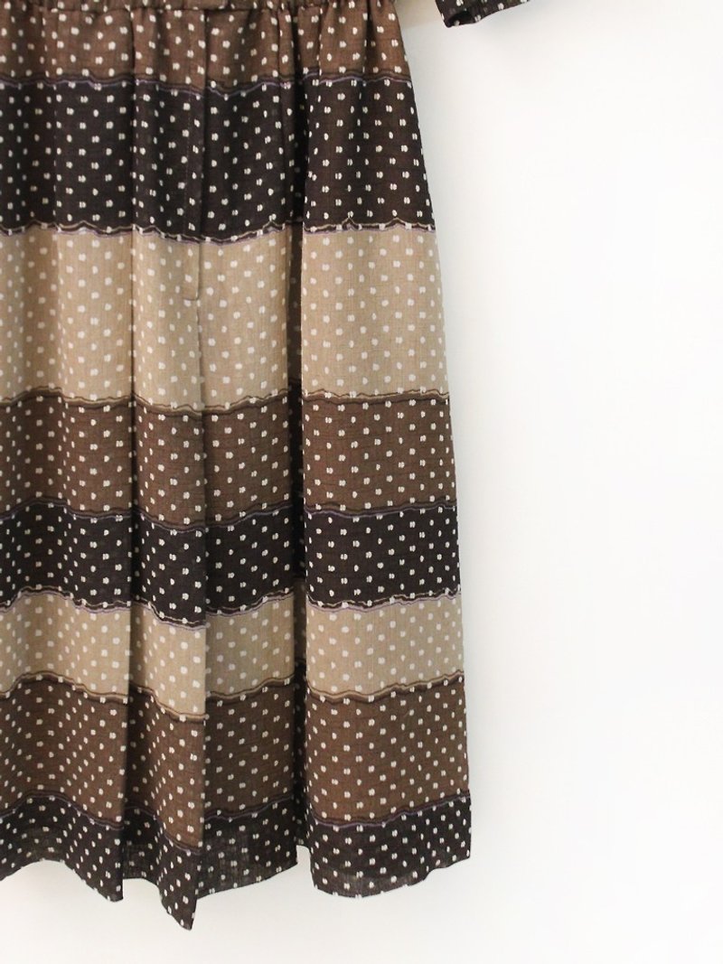 日本製復古咖啡棕色圓點點提拉米蘇短袖古著洋裝 Vintage Dress - 連身裙 - 聚酯纖維 咖啡色