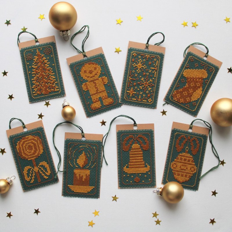 Set of 8 Christmas mini cross stitch patterns PDF, Christmas tags idea - Logo 設計/圖案設計 - 其他材質 