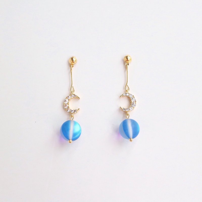 18kgf moon sea blue natural stone gemstone  crystal diamond drop dangle earrings - Earrings & Clip-ons - Stone Blue