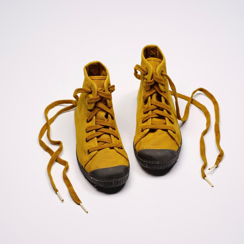 西班牙帆布鞋 CIENTA U61777 85 芥末黃 黑底 洗舊布料 童鞋 高筒 - 童裝鞋 - 棉．麻 黃色
