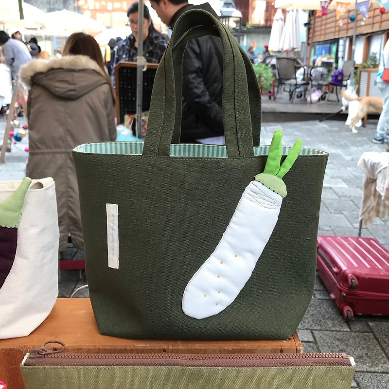 White radish tote bag - Handbags & Totes - Cotton & Hemp Green