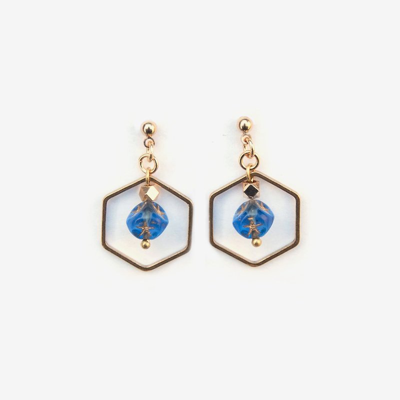 Geometric Blue Star Earrings, Post Earrings, Clip On Earrings - ต่างหู - โลหะ สีน้ำเงิน