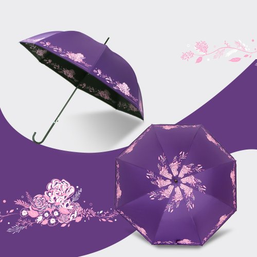 TDN 雙龍小香風黑膠宮廷傘陽傘防曬自動直立傘雨傘(羅蘭紫)