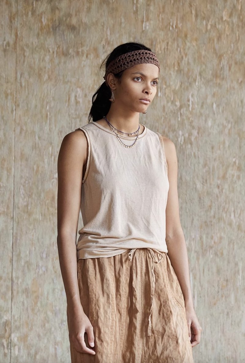 復古文青 漢麻針織背心 卷邊休閒上衣 - 背心/無袖上衣 - 其他材質 