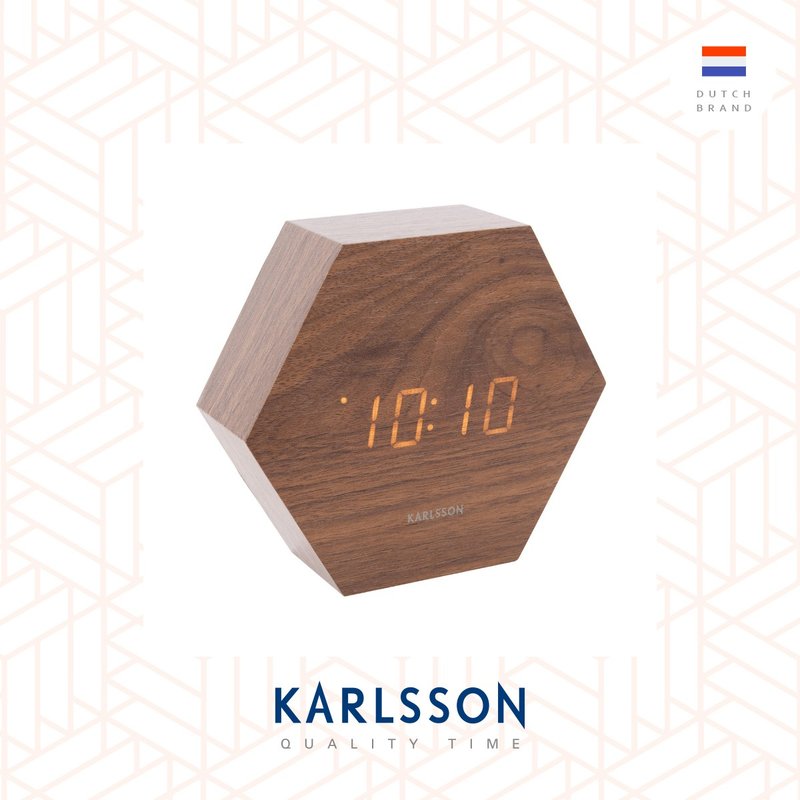 Karlsson, Alarm clock Hexagon wood veneer dark wood LED - นาฬิกา - ไม้ สีนำ้ตาล