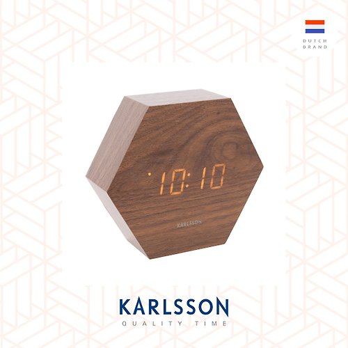 Ur Lifestyle Karlsson, 木紋LED鬧鐘 Alarm clock Hexagon wood veneer dark