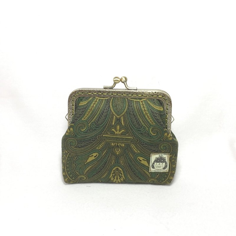 Mouth gold package + elegant dark green + - กระเป๋าใส่เหรียญ - ผ้าฝ้าย/ผ้าลินิน สีเขียว