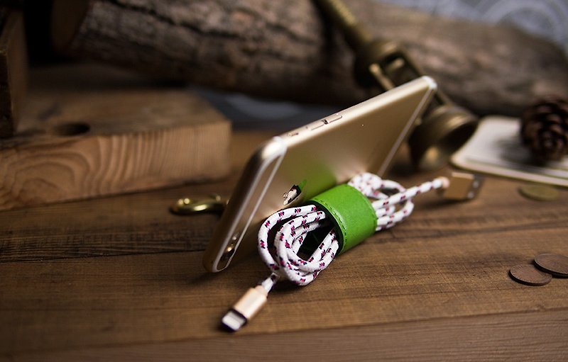 多功能皮革鑰匙圈 Keychain Stand - 萊姆綠 -捲線器、立架- - 耳機保護套/殼 - 真皮 綠色