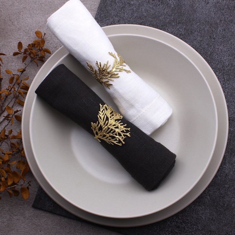 Cypress leaf napkin ring ornament brass nature plant - Items for Display - Other Metals Gold