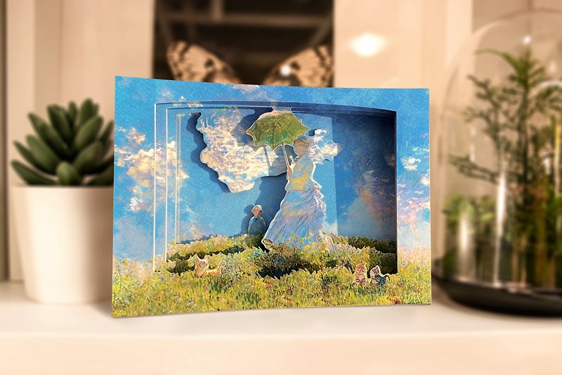 [3D Famous Painting Card] Madame Monet's Parasol / A Walk in the Summer Breeze - Exquisite Universal Card - การ์ด/โปสการ์ด - กระดาษ สีน้ำเงิน