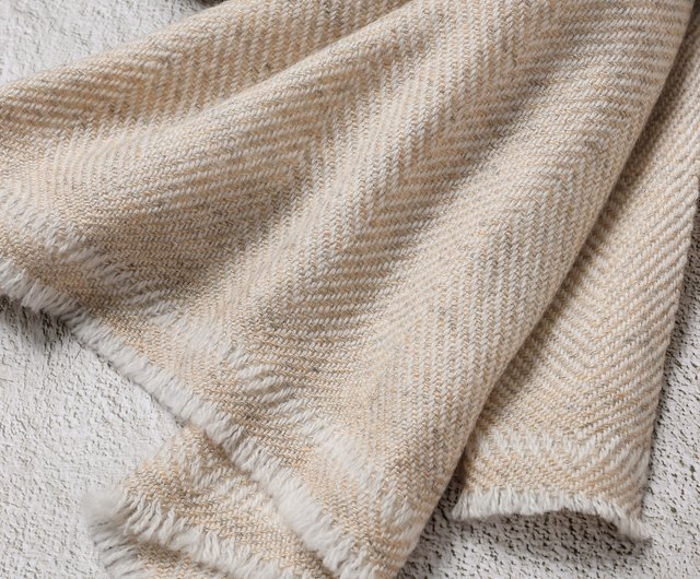 厚手】カシミヤウールストール/ショール ヘリンボーン 無染色原色