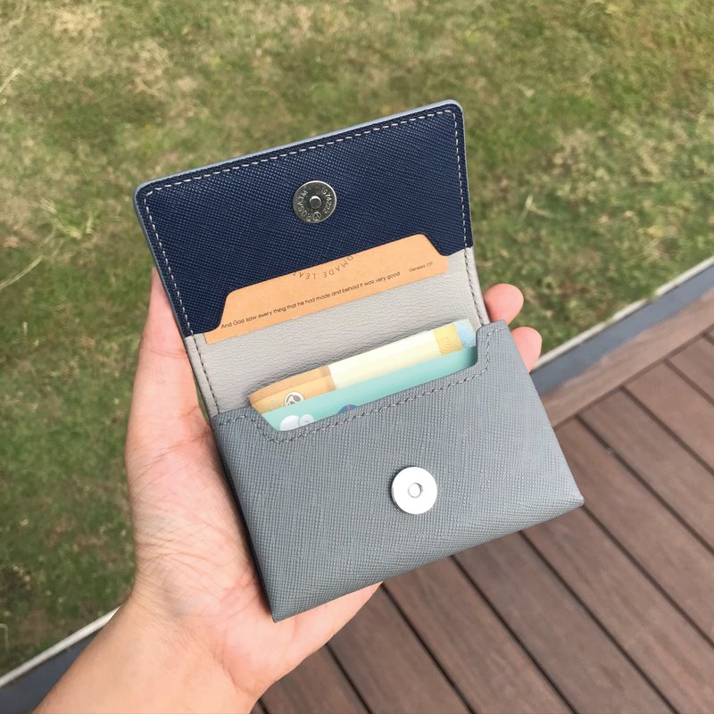 【Name Card Case】Grey Saffiano | Business | Handmade Leather in Hong Kong - ที่เก็บนามบัตร - หนังแท้ สีเทา