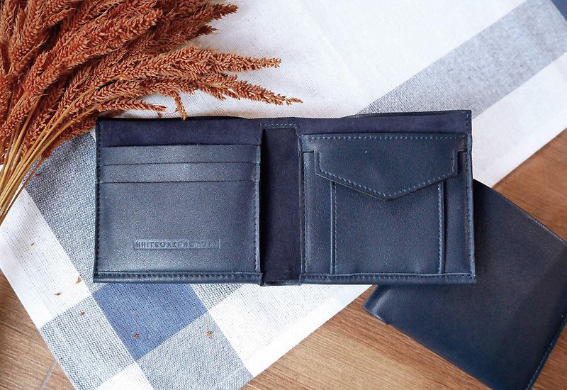 gift! WHITEOAKFACTORY Handmade PU leather Plain "RICHE" wallet - Navy 钱包. - Wallets - Other Materials Blue