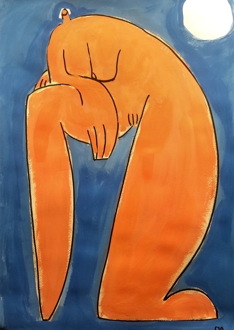 膝の上にいる赤毛のヌード 無修正 キュビズム風のヌードモデル絵画 - ポスター・絵 - 紙 