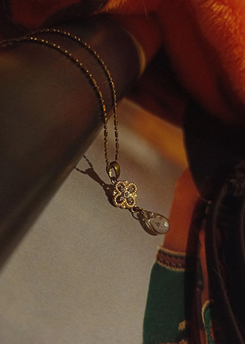 Dew Necklace- Bronze Stone Necklace/Customized Length - Necklaces - Semi-Precious Stones Gold