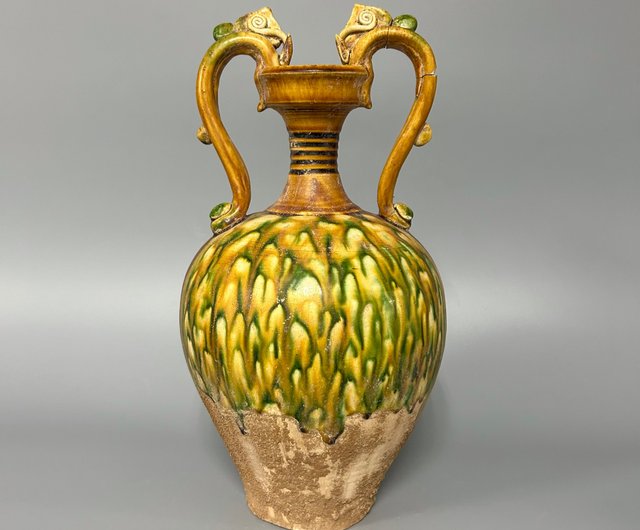 唐三彩色の花瓶　壺　龍顔　　骨董 唐三彩色の花瓶 壺 龍顔 骨董 【公式通販】