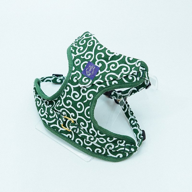 【Momoji】 Pet X-Back Harness - Karakusa (Green) - ปลอกคอ - ผ้าฝ้าย/ผ้าลินิน สีเขียว