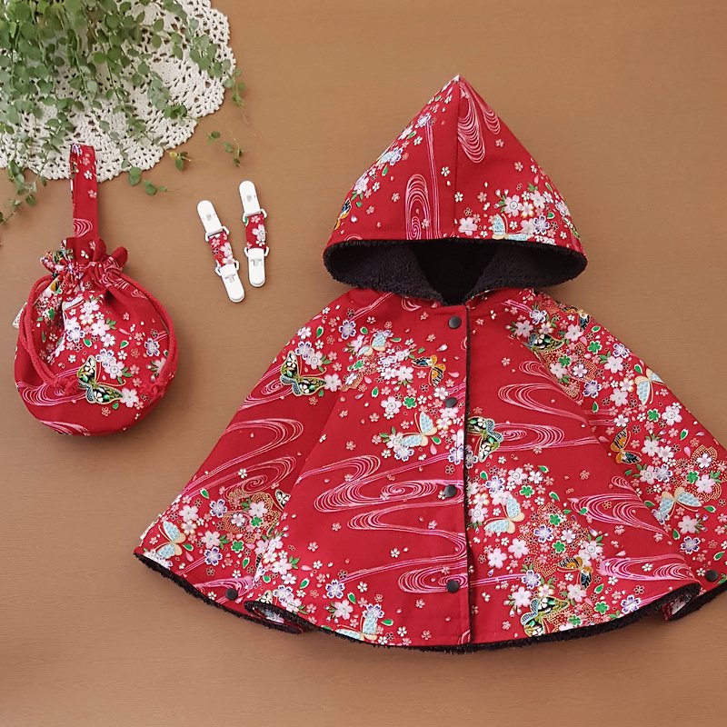 Butterfly Sakura snow plus small bag group New Year's uniforms double-faced cloak double-headed clip can be used as a shawl hood - เสื้อโค้ด - ผ้าฝ้าย/ผ้าลินิน สีแดง