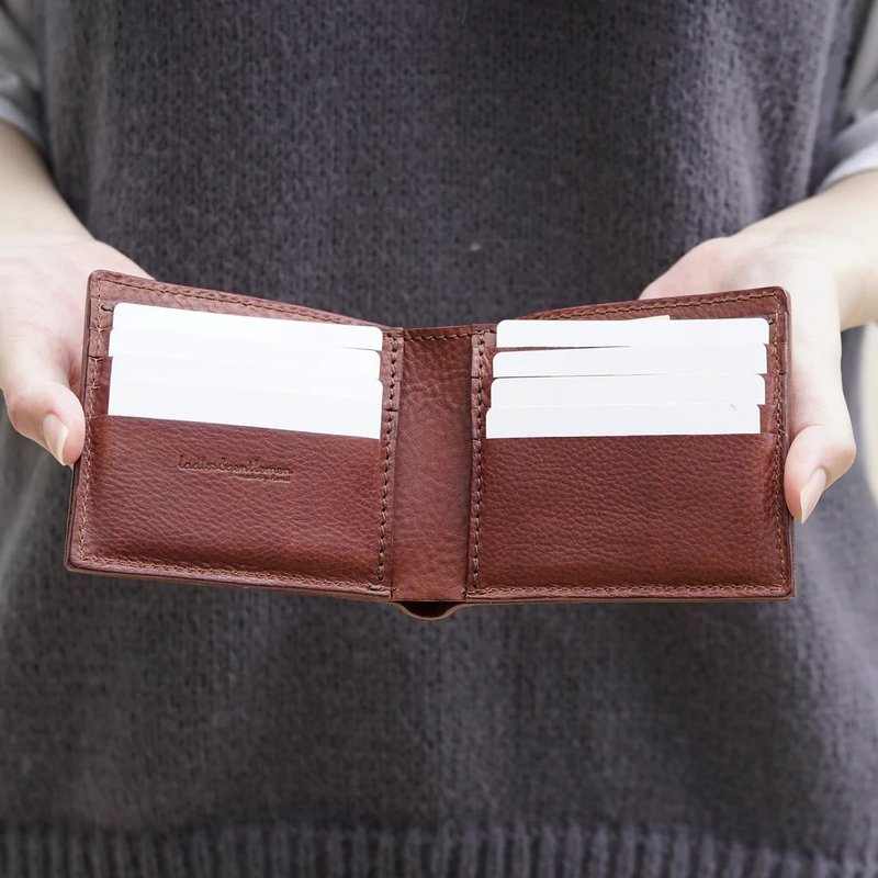 Billfold, bi-fold wallet, wallet, no coin purse, no coin case, compact, leather wallet, leather, Italian leather - Wallets - Genuine Leather Brown