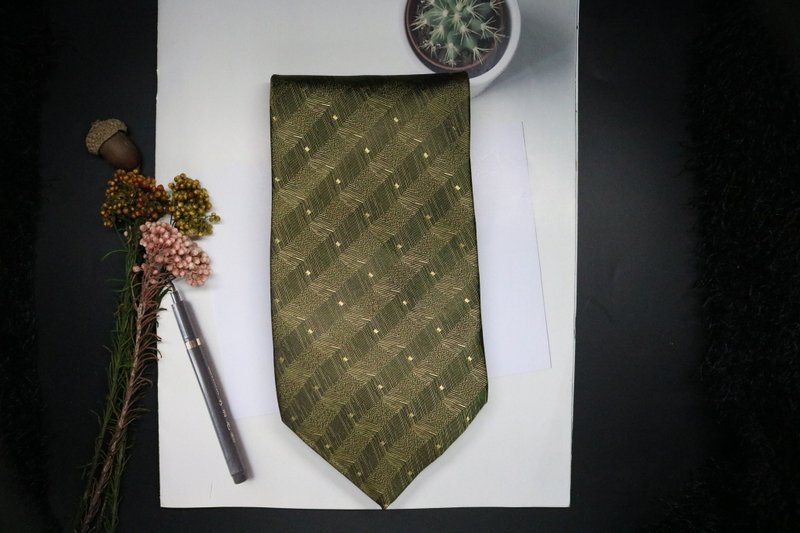 草绿色波纹真丝领带纹理商务质感tie - 領帶/領帶夾 - 絲．絹 綠色