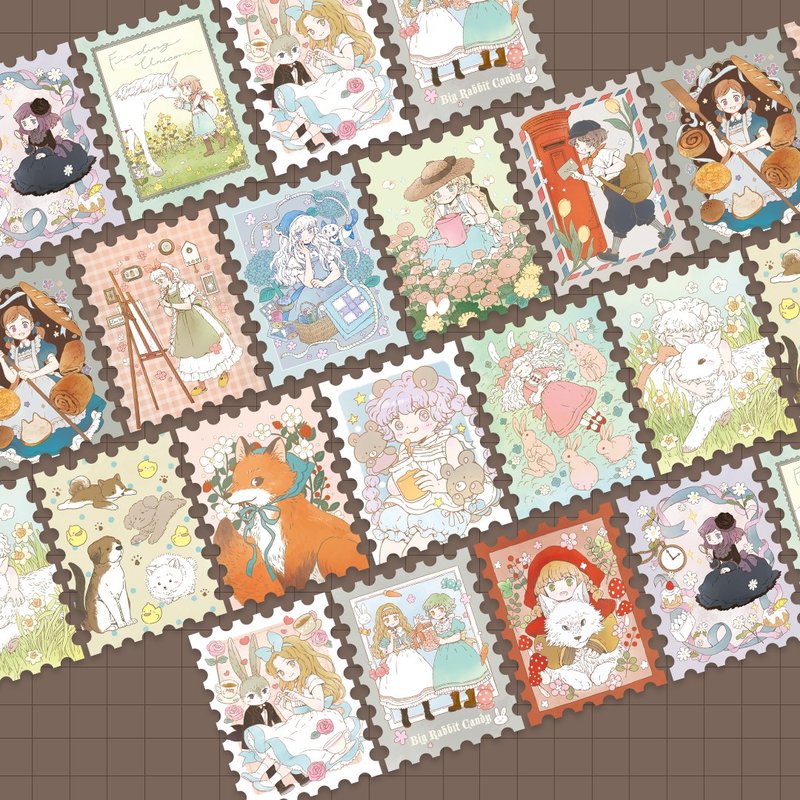 Chiya郵票型貼紙 共三款 LOVE HOME & FAIRY TALES & ANIMAL GIRL - 貼紙 - 紙 多色