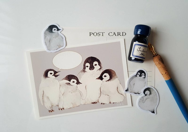 企鵝寶寶手繪明信片 - 心意卡/卡片 - 紙 