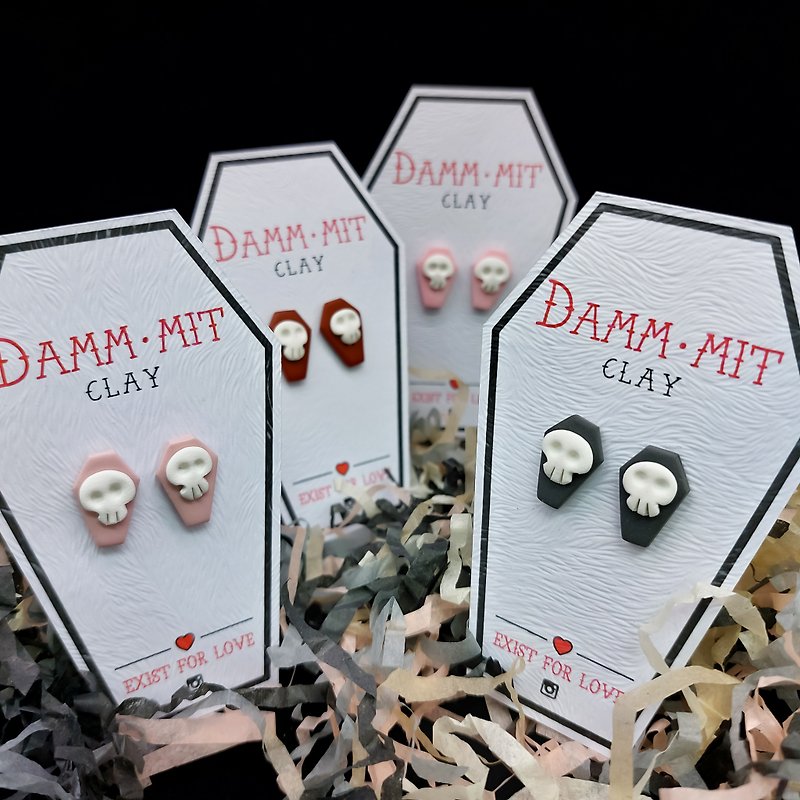 Skull Coffin Clay Earrings - Earrings & Clip-ons - Clay 