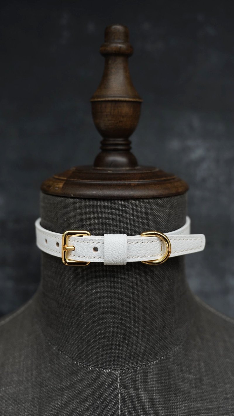純手工羊皮項圈/手環兩用款 真皮choker 顏色可選 客製刻字禮物 - 項鍊 - 真皮 白色