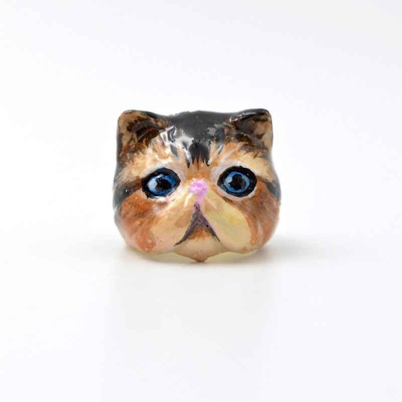Brown black kitty cat hand-painted French porcelain enamel yellow Bronze ring can be customized color of your house cat - General Rings - Other Metals Brown