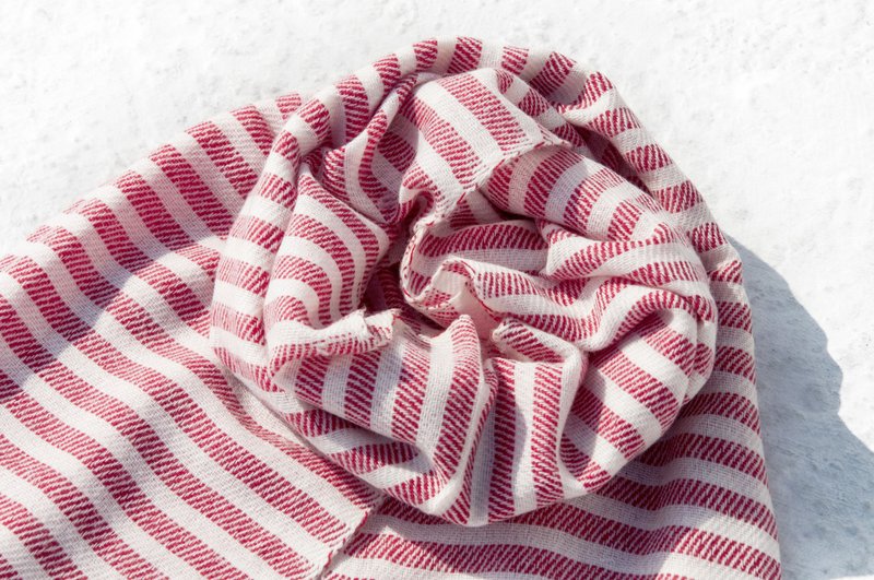 Cashmere Cashmere / Knitted Scarf / Pure Wool Scarf / Wool Shaw - French Red and White Stripes - Knit Scarves & Wraps - Wool Red