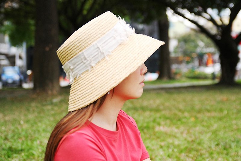 Unni Heart StrawHat-ニット帽SunHat Hat Mountaineering Hat Fisherman Hat Straw Hat Su - 帽子 - 寄せ植え・花 カーキ