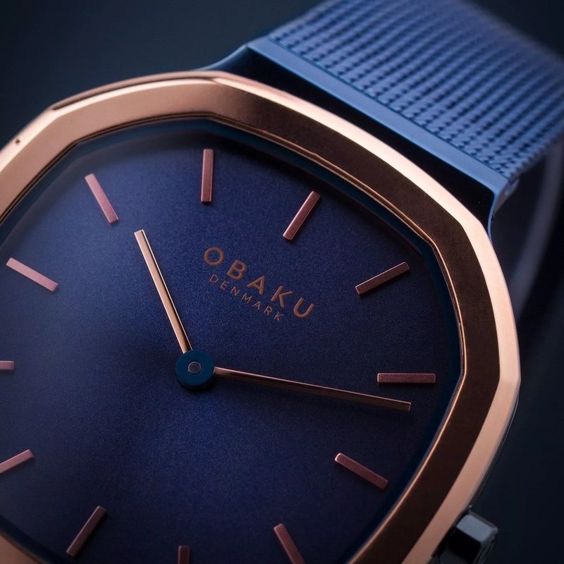 OBAKU 八角哲學北歐設計腕錶-海洋藍玫瑰金-V253GXSLML-38mm - 男錶/中性錶 - 不鏽鋼 藍色