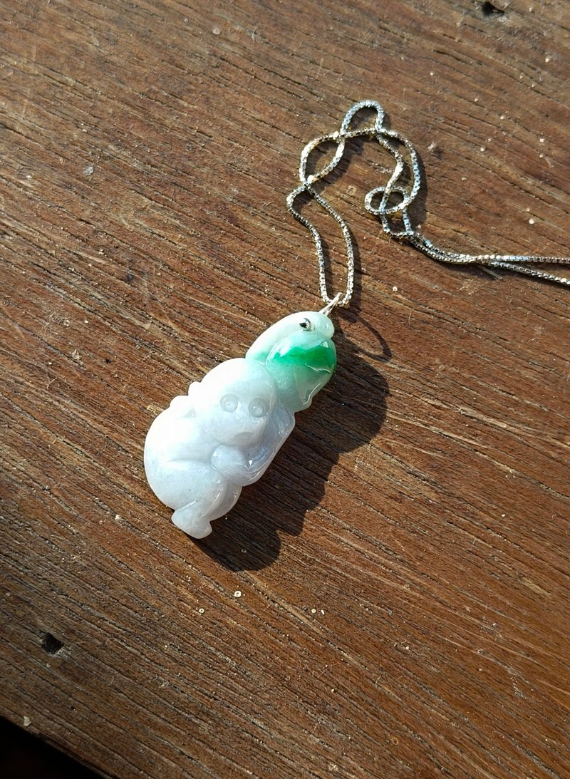 Natural Burmese jadeite pendant comes with 925 Silver necklace 072113 - Necklaces - Gemstone Green
