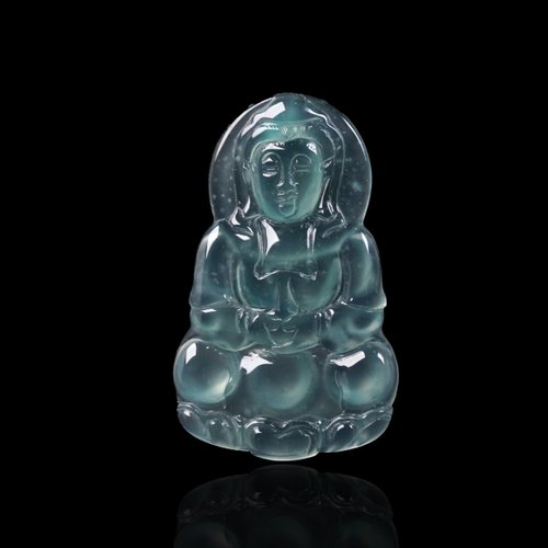 瓔珞翡翠 玻璃種藍水翡翠觀音菩薩項鍊 | 天然翡翠A貨 | 送禮