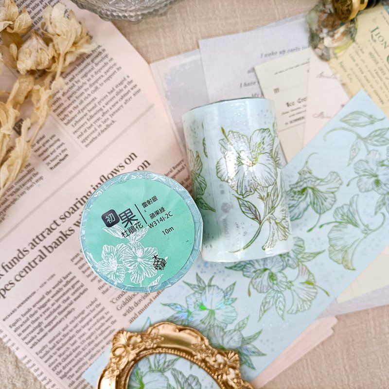 NO.W314I-2C 杜鵑花 雷射銀+蘋果綠 Azaleas - 紙膠帶/和紙/PET - 塑膠 多色