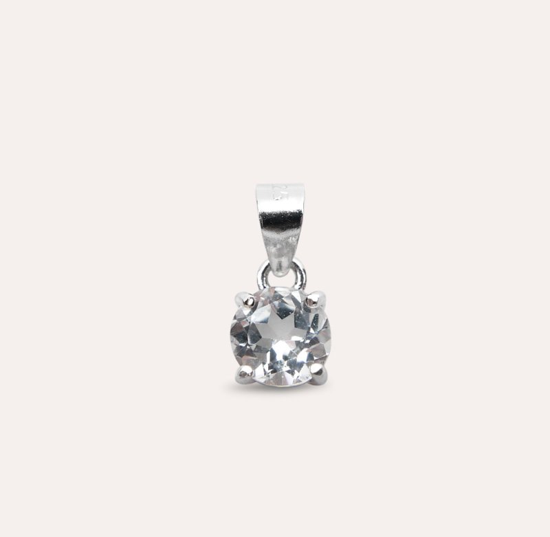 AND 托帕石 白色 圓形 5mm 墜子 經典系列 Round P 天然寶石 - 項鍊 - 銀 白色