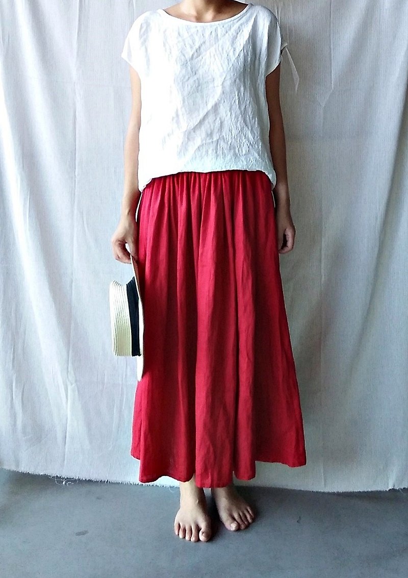 Fine fold elegant dress linen red / optional color - Skirts - Cotton & Hemp Red
