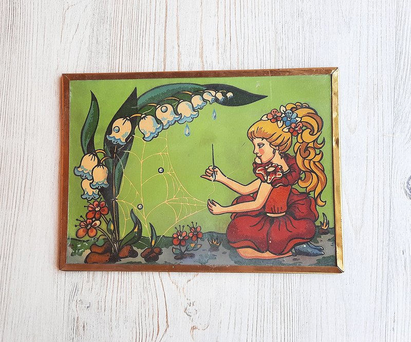 Thumbelina tale scene small picture kids wall decor vintage 1988 - 相框/畫框 - 其他材質 