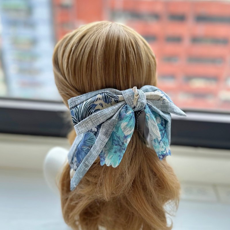 Exclusive hot Silver cotton bow intersecting clip banana clip fairy clip hair clip - blue gray - Hair Accessories - Other Materials Blue