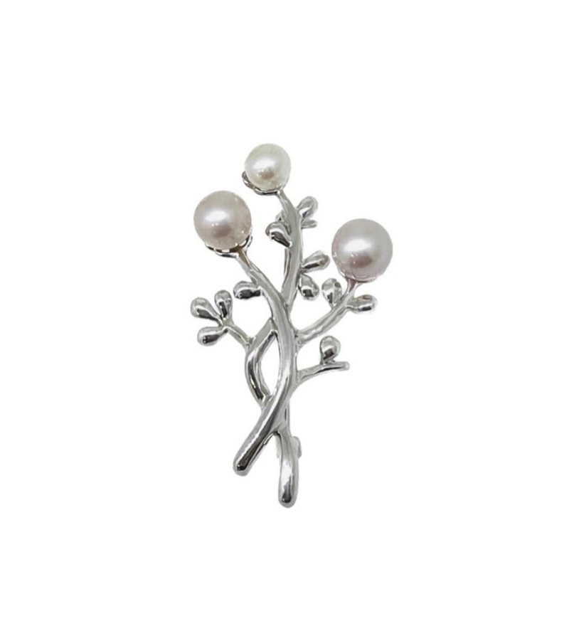 Natural Pearl Sterling Silver Brooch White Bead Color Beads Natural Freshwater Beads 925 Sterling Silver Silver-Made Brooch - Brooches - Pearl 