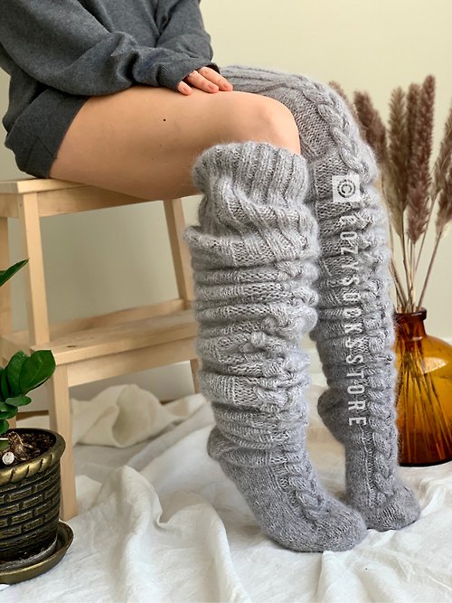 Warm stockings for women plus size Merino wool long socks Alpaca leg  warmers - Shop CozySocksStore Stockings - Pinkoi