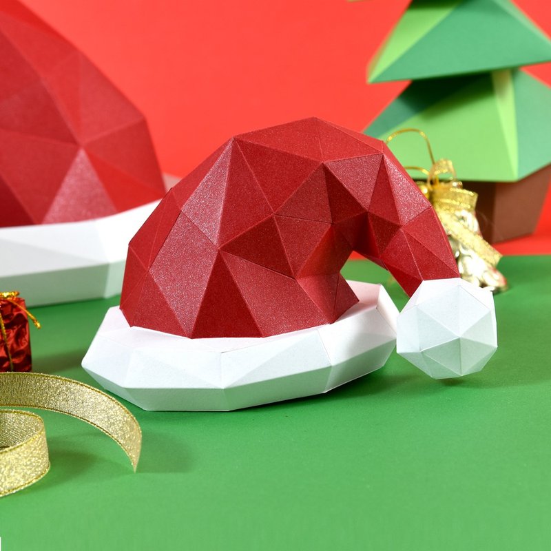 3D paper model-DIY hands-on-free cutting-holiday series-snowball Christmas hat-Christmas costumes - งานไม้/ไม้ไผ่/ตัดกระดาษ - กระดาษ สีแดง