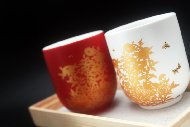 Sanyu Canruo 繁栄と豪華なダブルカップ|ティーカップ|陶器|歴史博物館|木箱ギフトボックス|装飾品 - グラス・コップ - 磁器 多色