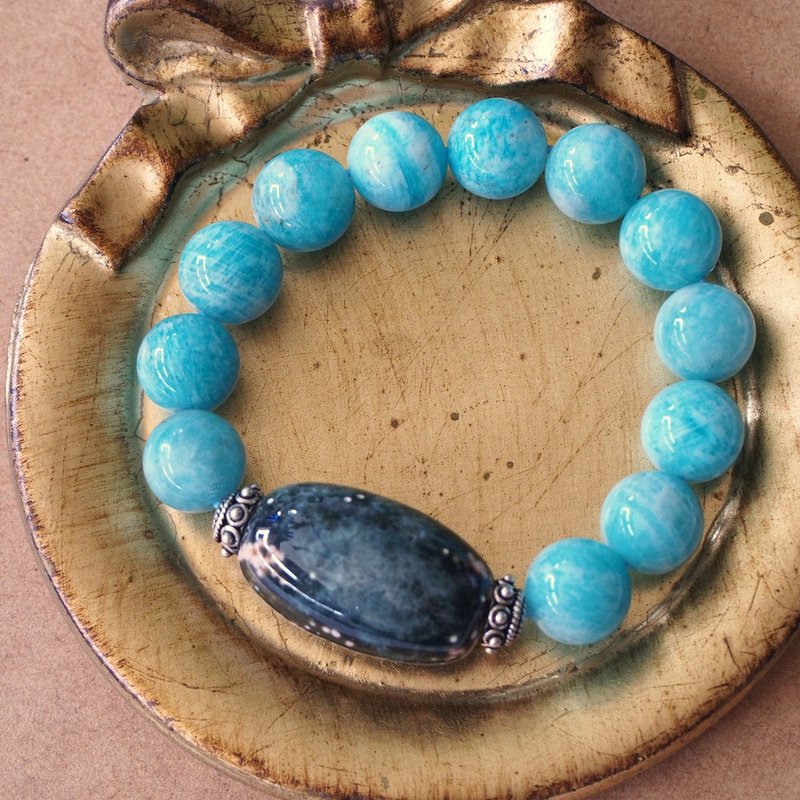 超大顆海洋碧玉 大顆天河石 純銀 手環 BIG OceanJasper Bracelet - 手鍊/手環 - 半寶石 藍色