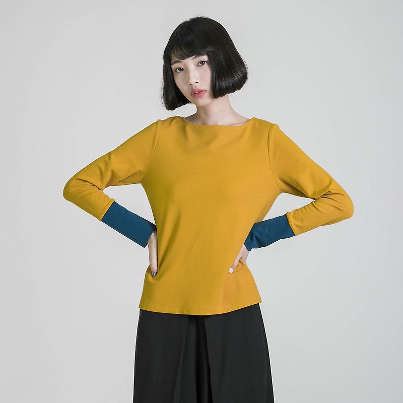 Initial Beginner Panel Top_8AF001_ Mustard / Green - เสื้อผู้หญิง - ผ้าฝ้าย/ผ้าลินิน สีเหลือง
