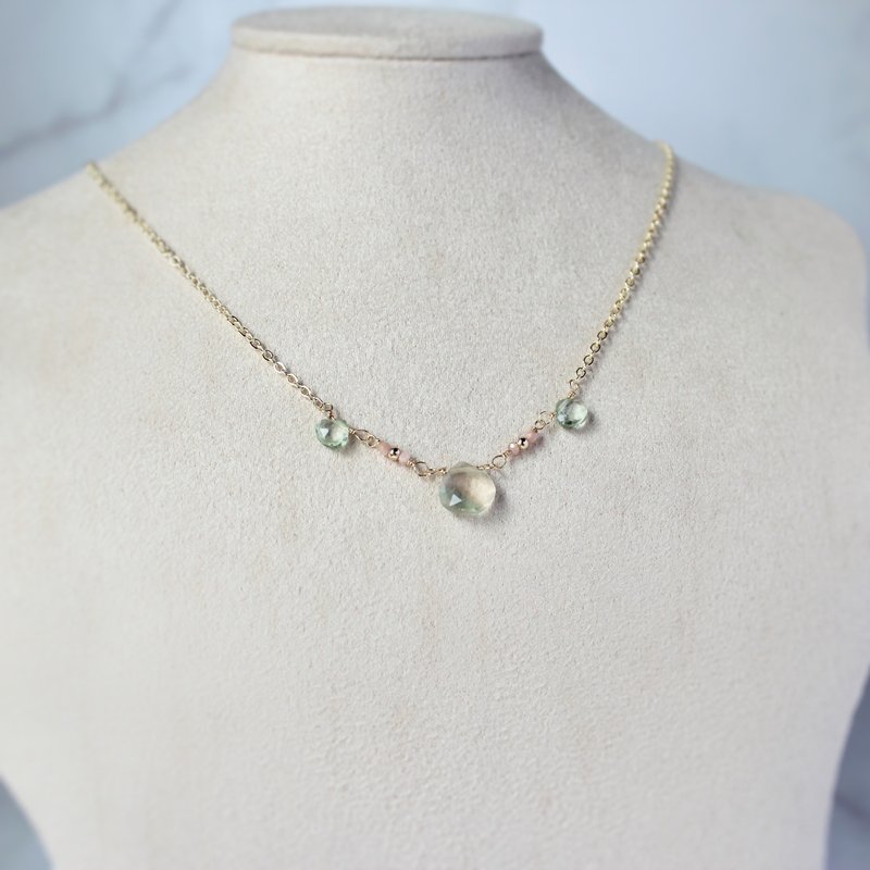 Gradient Stone, green amethyst, Stone gold necklace 40cm, extension chain 5cm - สร้อยคอ - เครื่องประดับพลอย สีเขียว