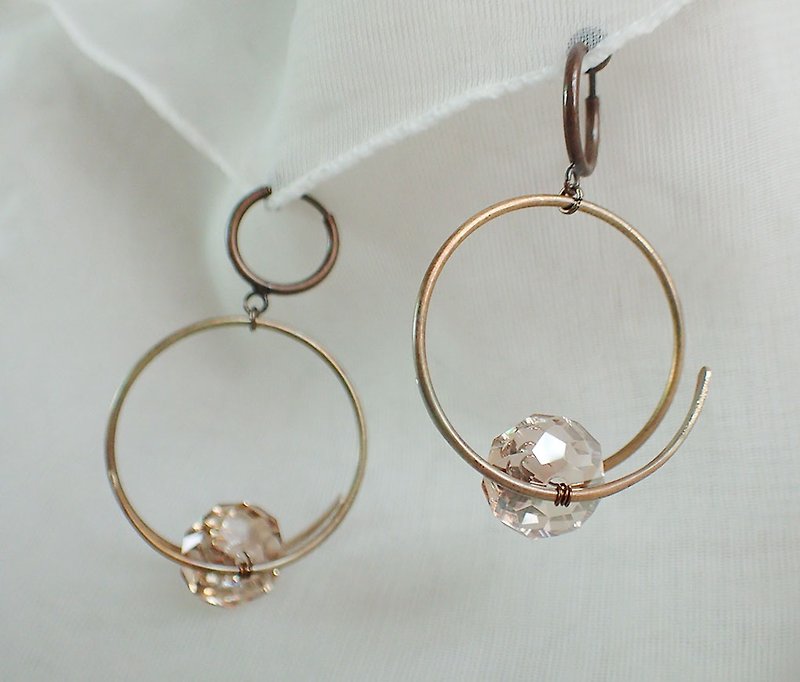 施華洛世奇元素 & 耳圈夾耳環(一對) - 耳環/耳夾 - 玻璃 金色