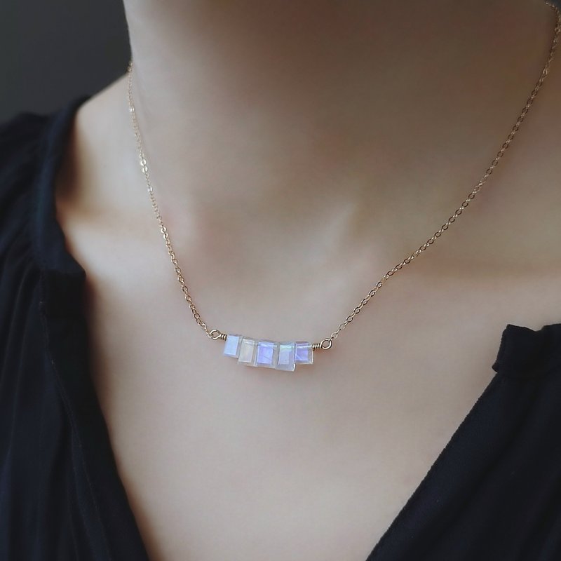 Modern Rectangle Moonstones Bar 14Kgf Adjustable Dainty Necklace - Necklaces - Semi-Precious Stones White